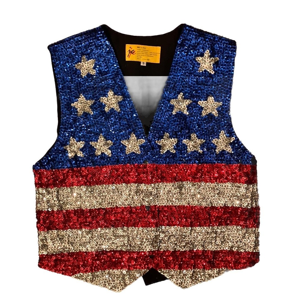 Y2k VTG Vest unisex small‎ American Flag Sequin Patriotic Coachella festival